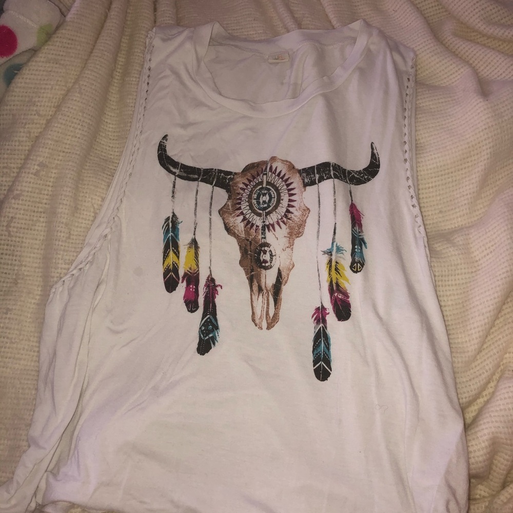 Surf Gypsy Cow Skull Feather Braided Boho Tank Top